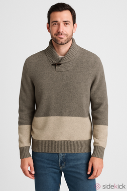 Gap Lambs Wool Shawl Neck Sweater Size Medium Grey/Beige